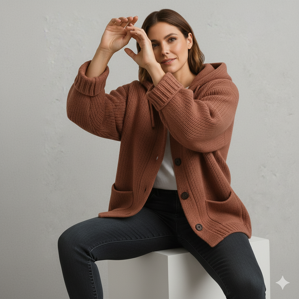 Kuscheliger Damen Strickjacke mit Kapuze | Warm für Herbst/Winter