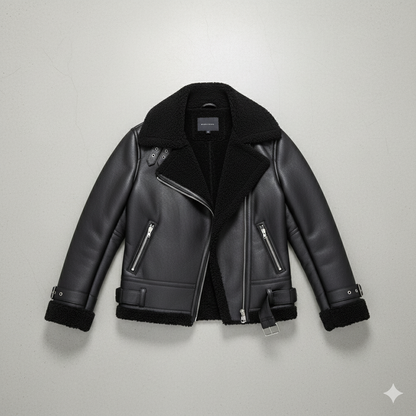 Damen Jacke mit Kunstfellkragen | Biker Style & Warm | Winter