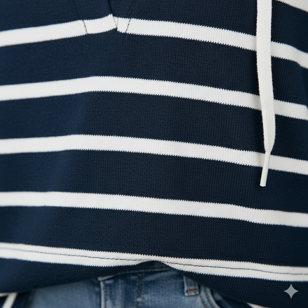 Gestreifter Damen Hoodie mit V Ausschnitt