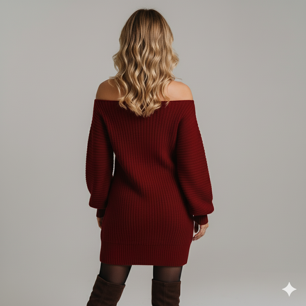 Damen Strickkleid schulterfrei | Elegant & Warm für Herbst Winter