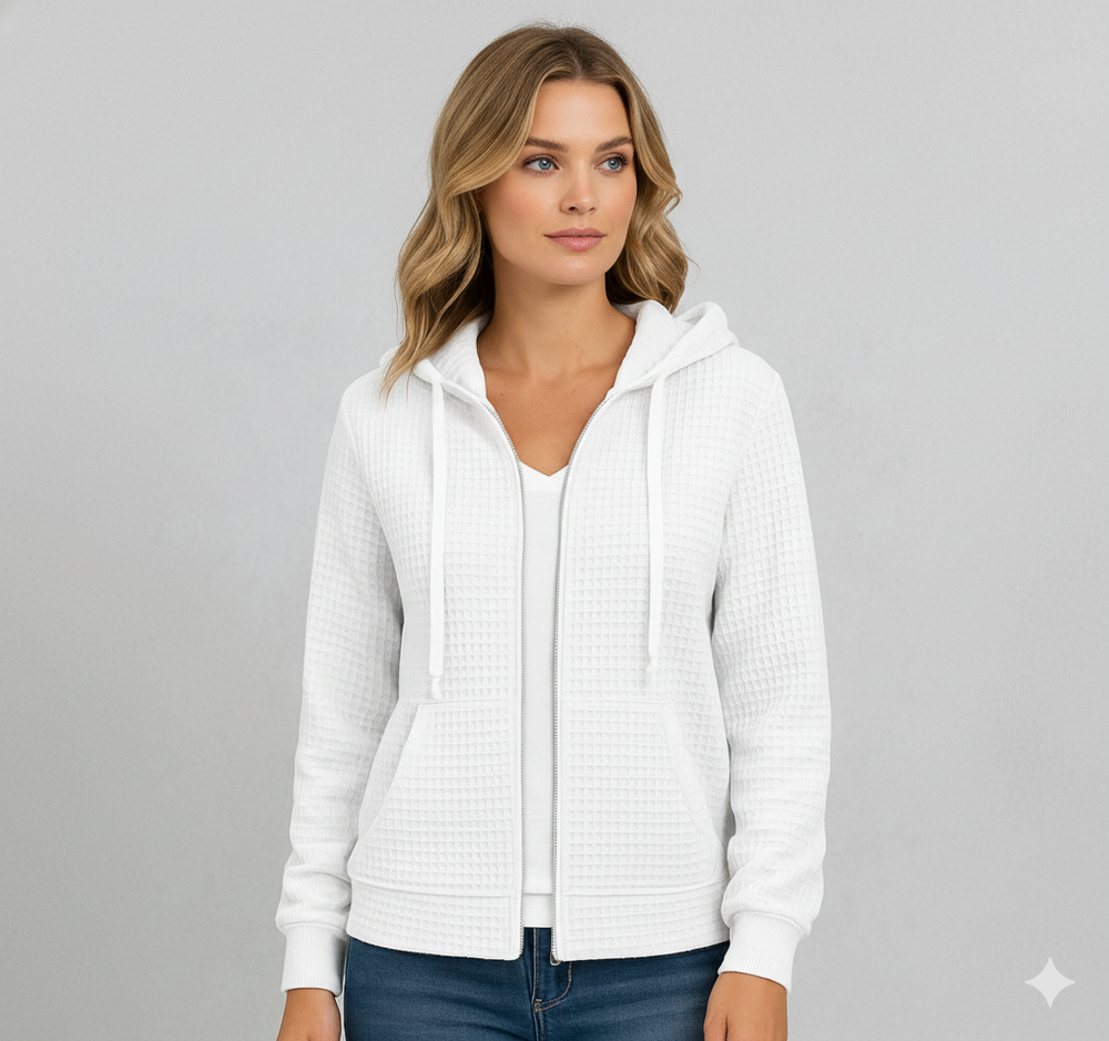 Leichter Damen Kapuzen Strickjacke mit Reißverschluss | Übergang