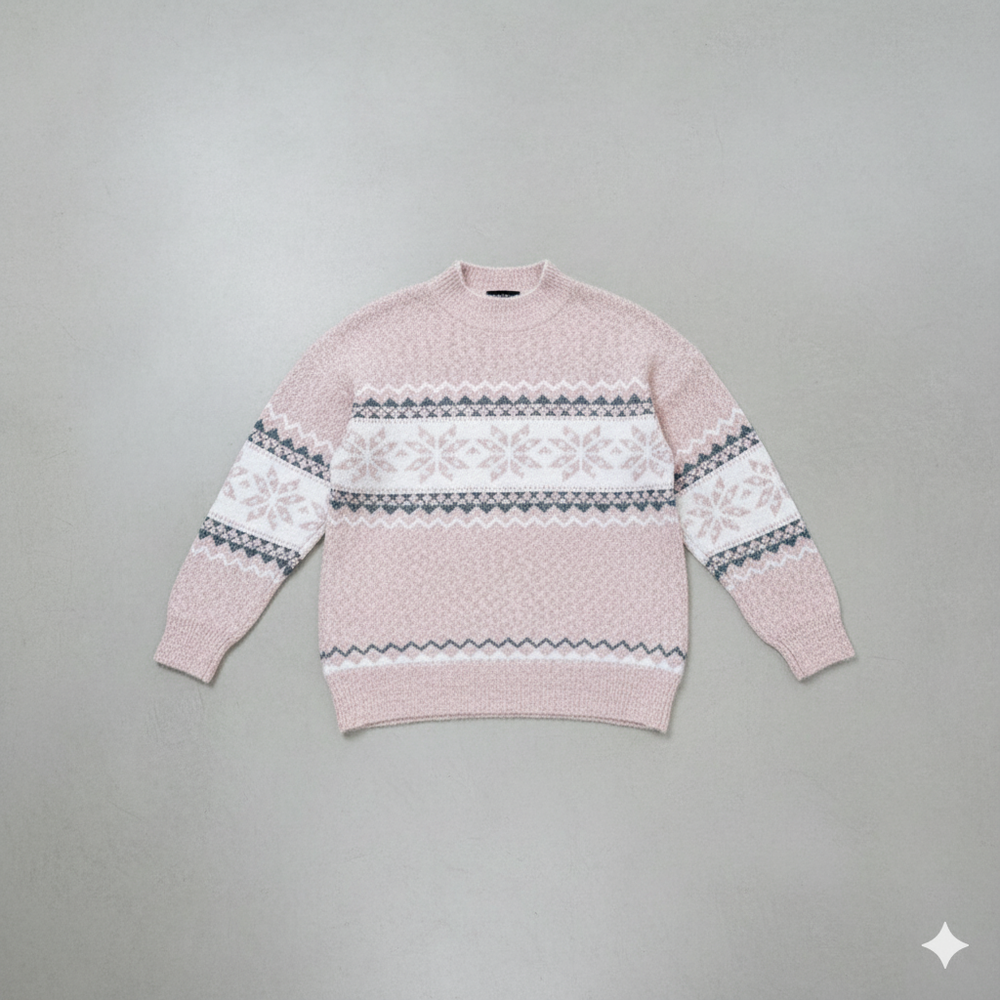 Damen Strickpullover mit Stehkragen | Winter | Schneeflocken-Muster