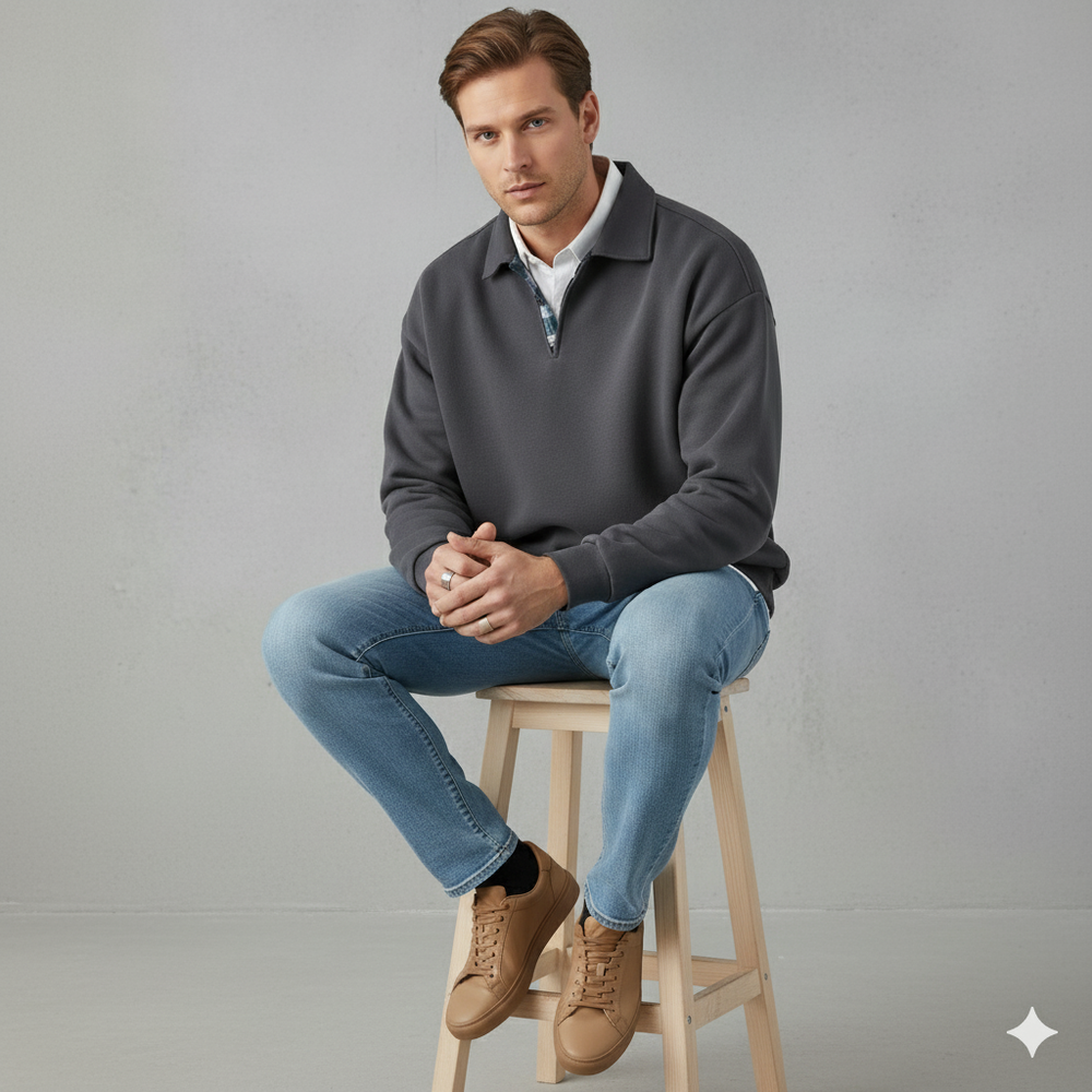 Lässiger Herrenpullover mit Reverskragen | Bequem | Freizeit