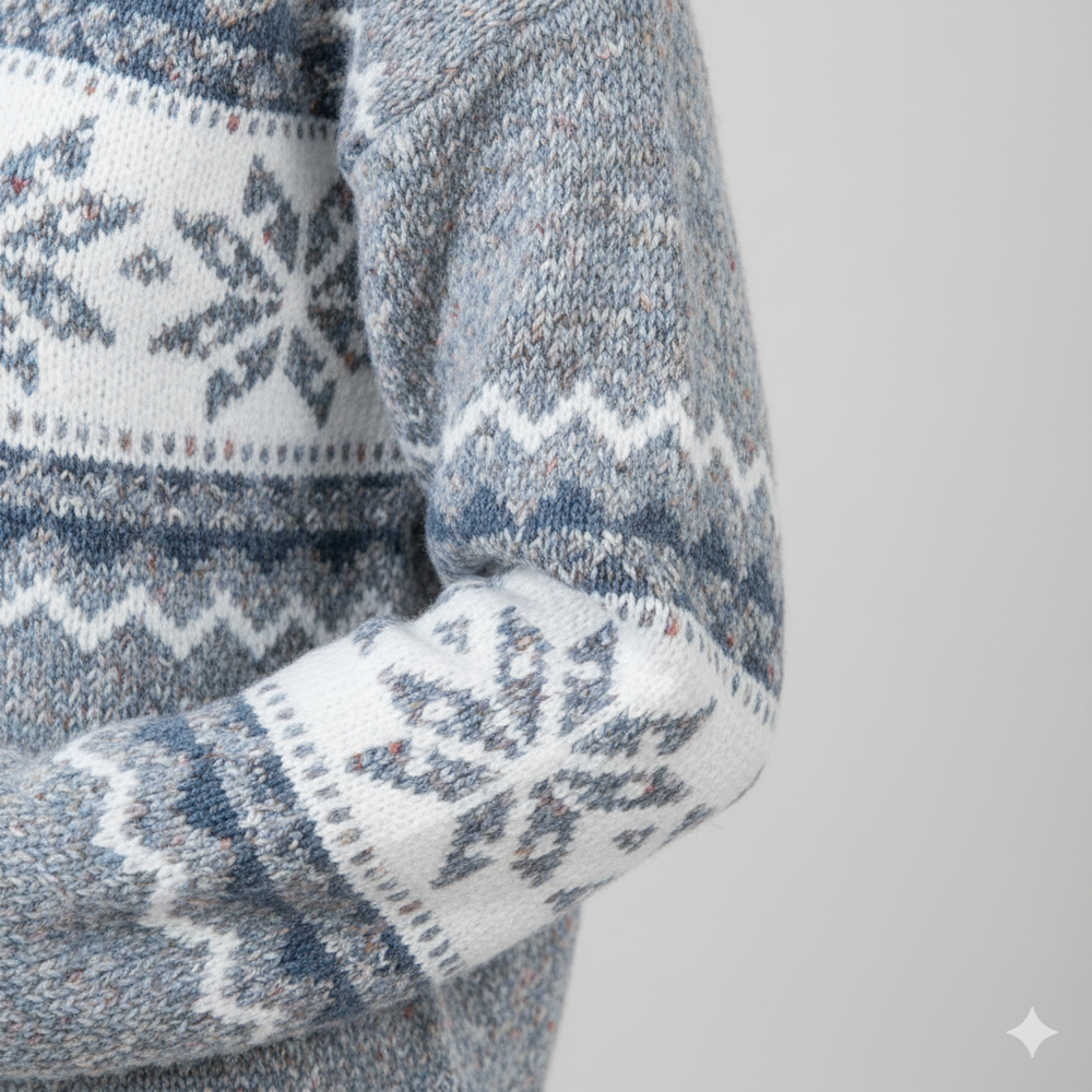 Damen Strickpullover mit Stehkragen | Winter | Schneeflocken-Muster