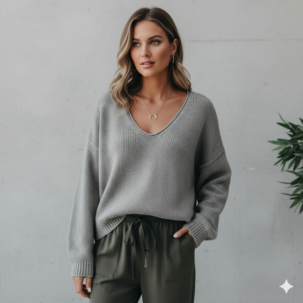 Damen Strickpullover mit V Ausschnitt | Locker & Freizeit