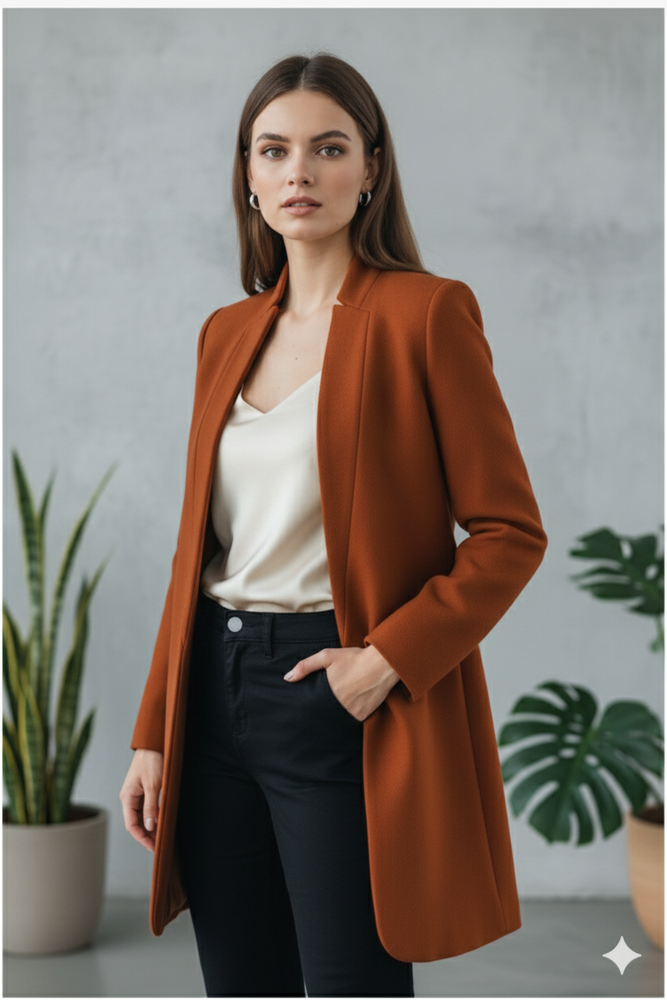 Damen Wollmantel mit Stehkragen | Schmaler Schnitt & Elegant | Herbst/Winter