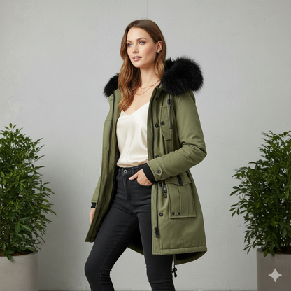 Damen Winterjacke mit Fellkapuze | Warm & Gefüttert
