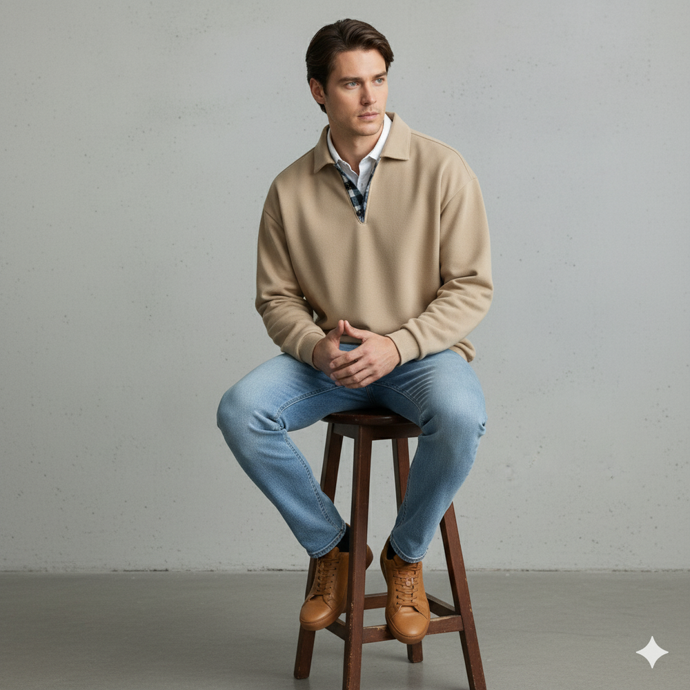 Lässiger Herrenpullover mit Reverskragen | Bequem | Freizeit