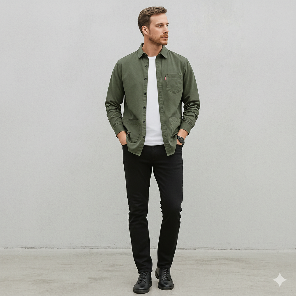 Herren Freizeithemd langarm | Modern mit Brusttasche