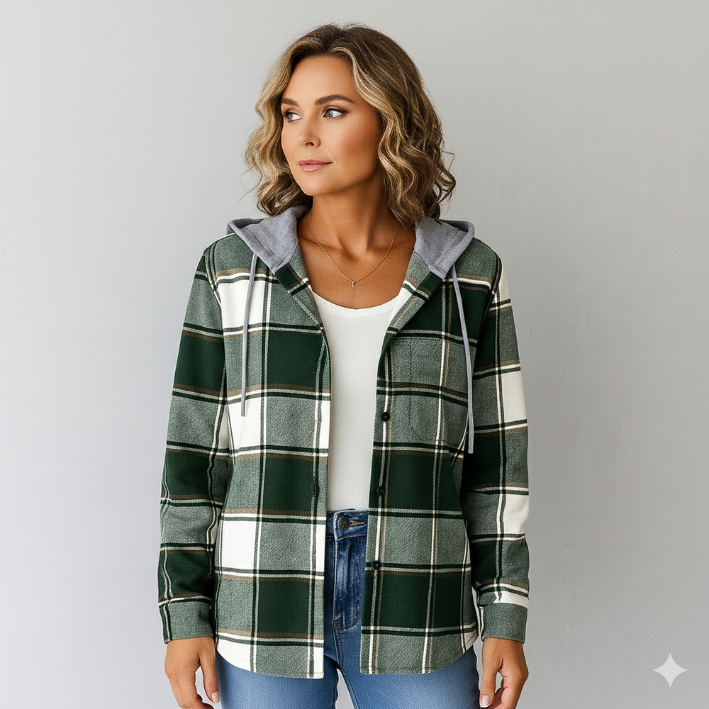 Gemusterte Damen Wolljacke mit Kapuze | Herbst & Winter | Lässig