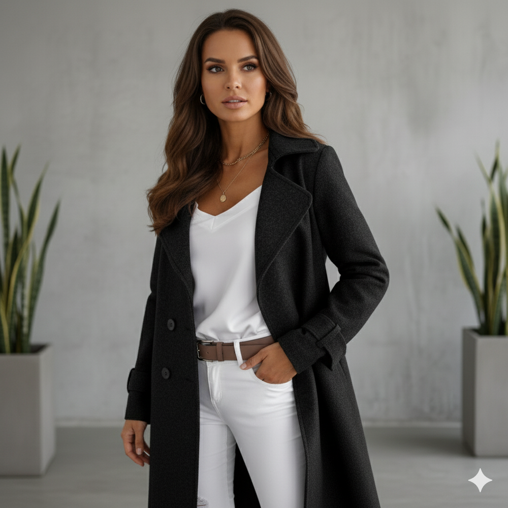 Damen Wollmantel mit Reverskragen | Elegant & Mittellang | Herbst/Winter