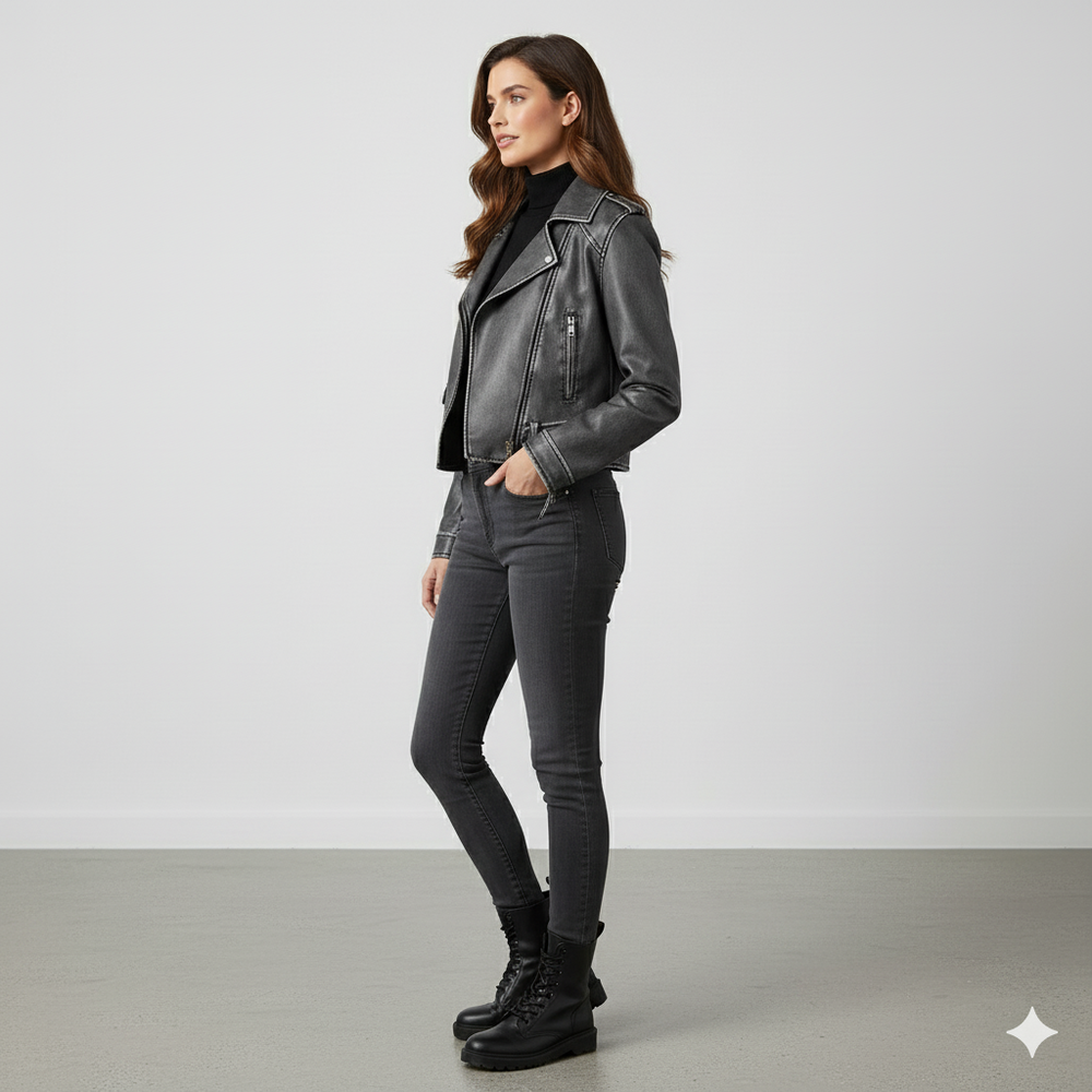 Damen Bikerjacke aus Veganleder | Kurz & Modern | Herbst