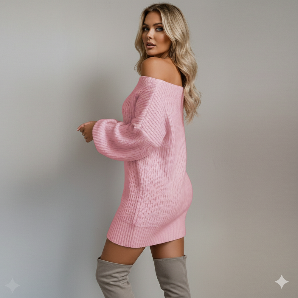 Damen Strickkleid schulterfrei | Elegant & Warm für Herbst Winter