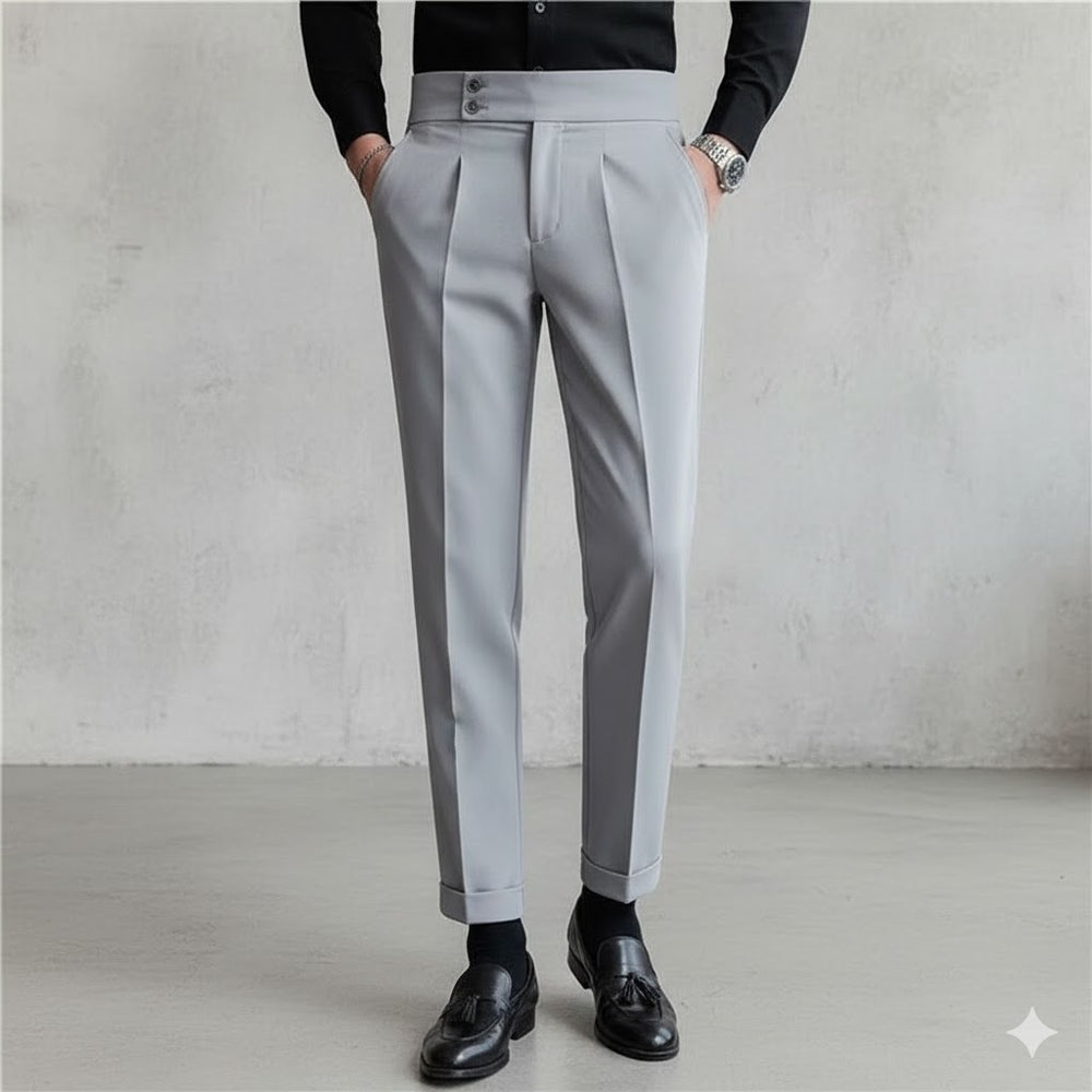 Herren Bundfaltenhose elegant | Moderner Slim Fit mit Doppelverschluss