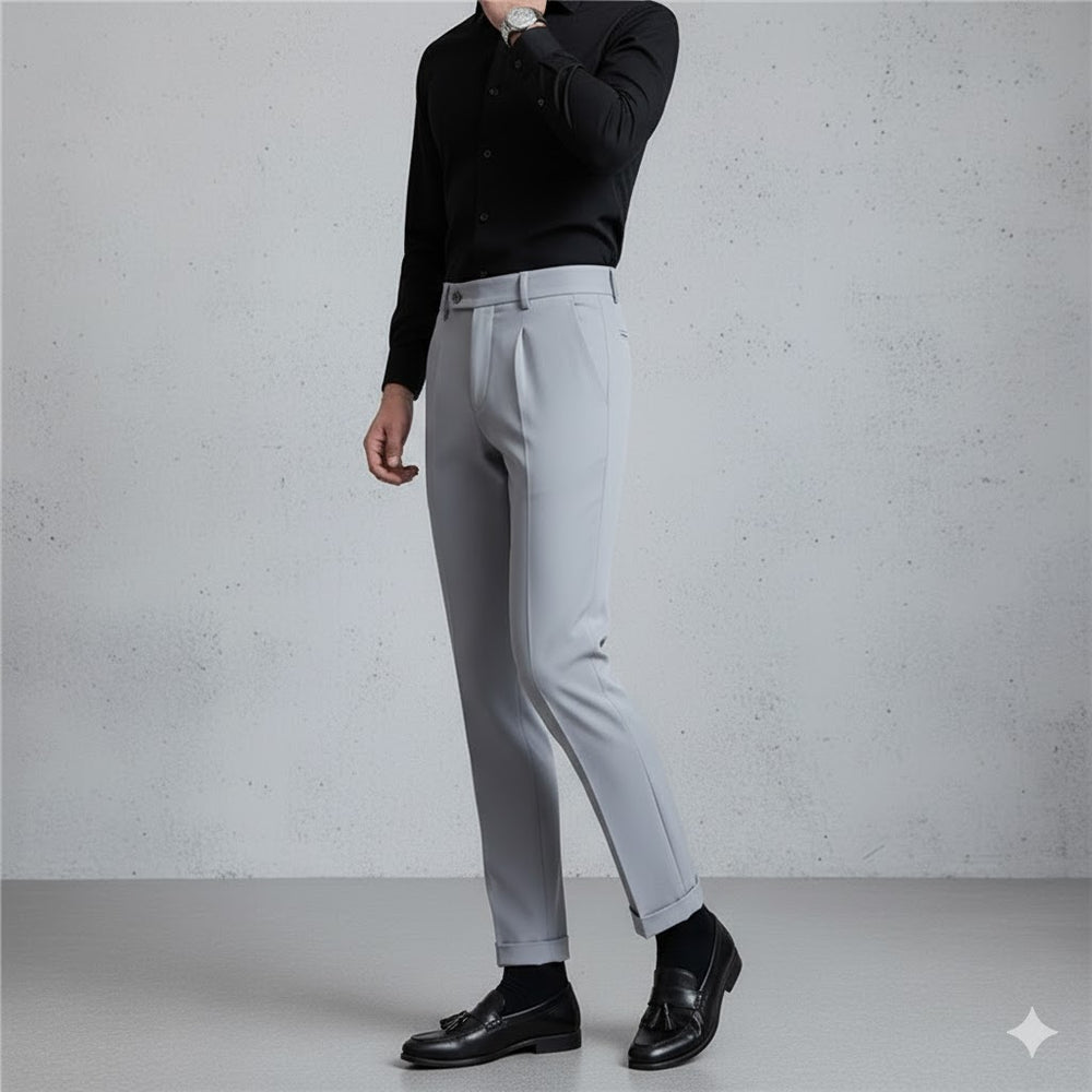 Herren Bundfaltenhose elegant | Moderner Slim Fit mit Doppelverschluss