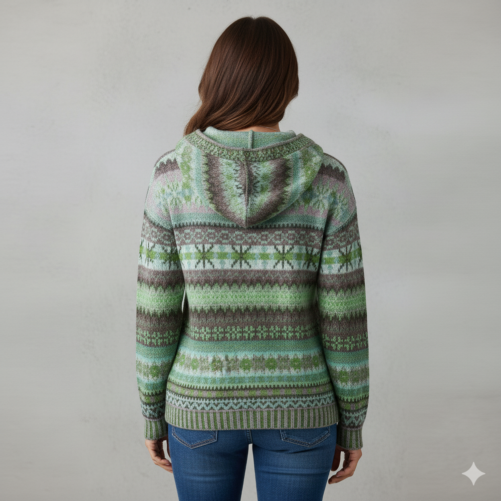 Gemusterter Damen Hoodie Pullover mit Kapuze | Winter