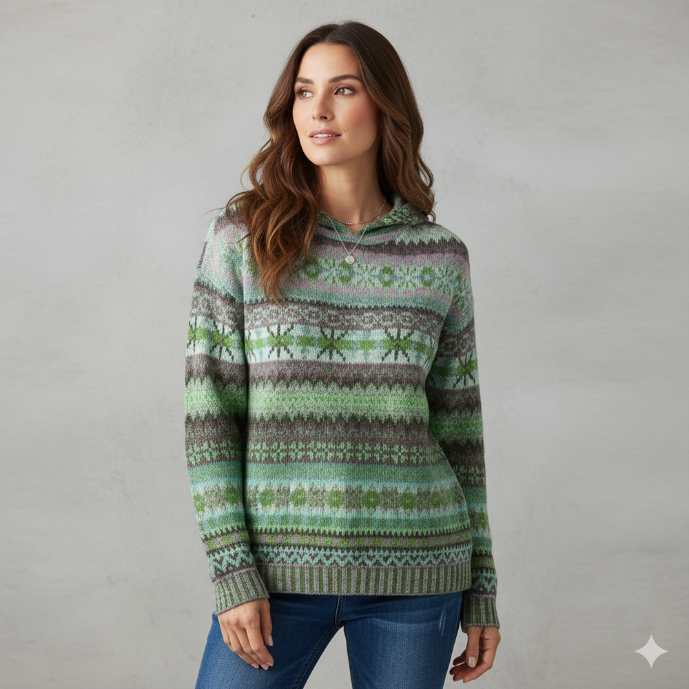 Gemusterter Damen Hoodie Pullover mit Kapuze | Winter