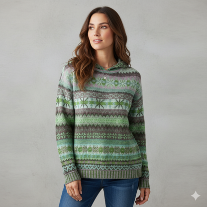 Gemusterter Damen Hoodie Pullover mit Kapuze | Winter