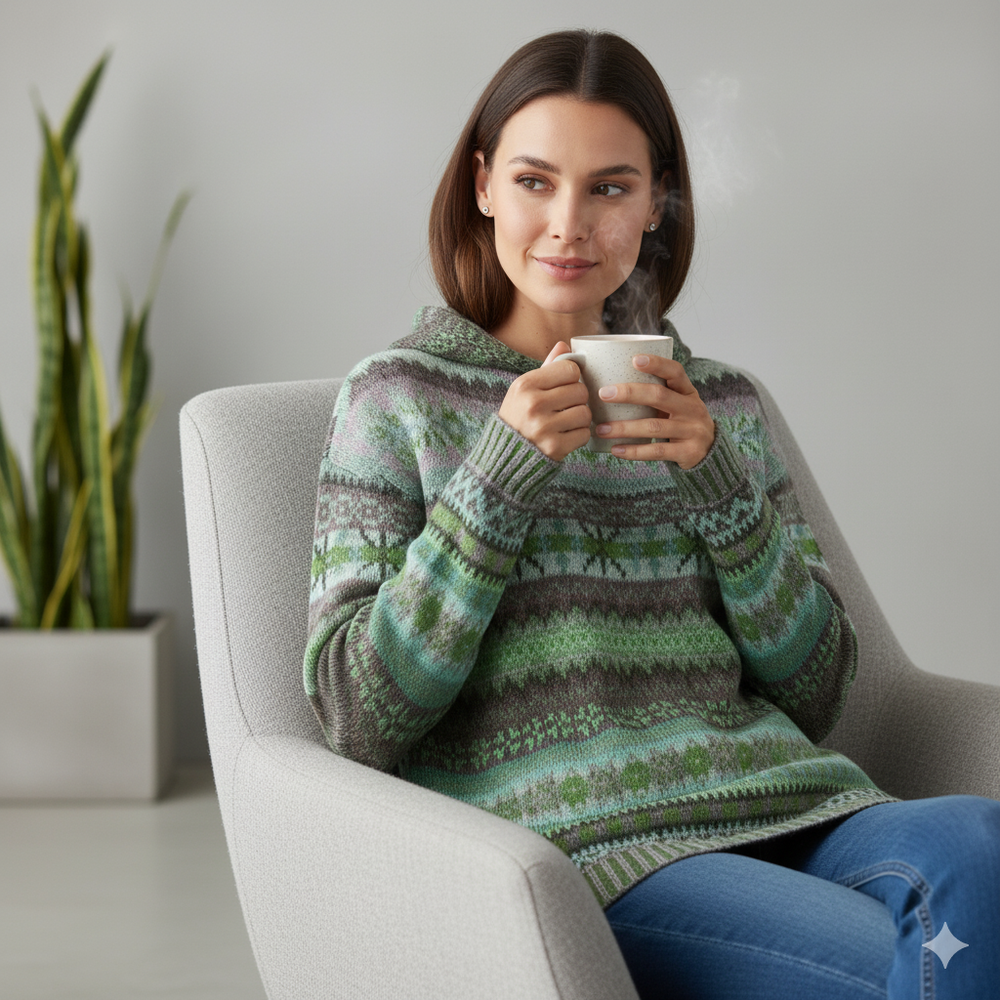 Gemusterter Damen Hoodie Pullover mit Kapuze | Winter