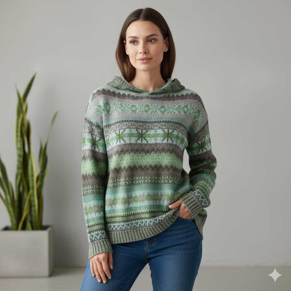 Gemusterter Damen Hoodie Pullover mit Kapuze | Winter