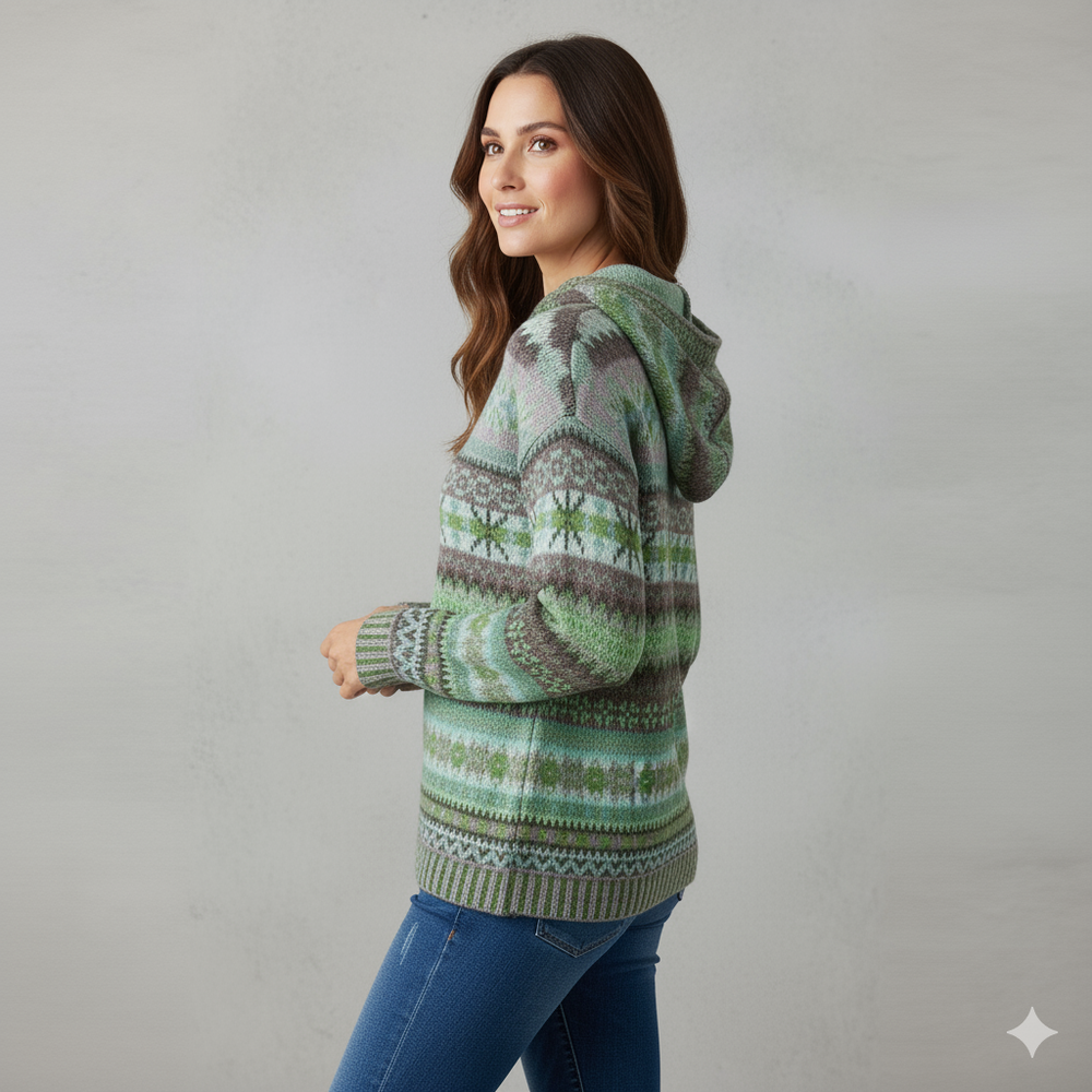 Gemusterter Damen Hoodie Pullover mit Kapuze | Winter