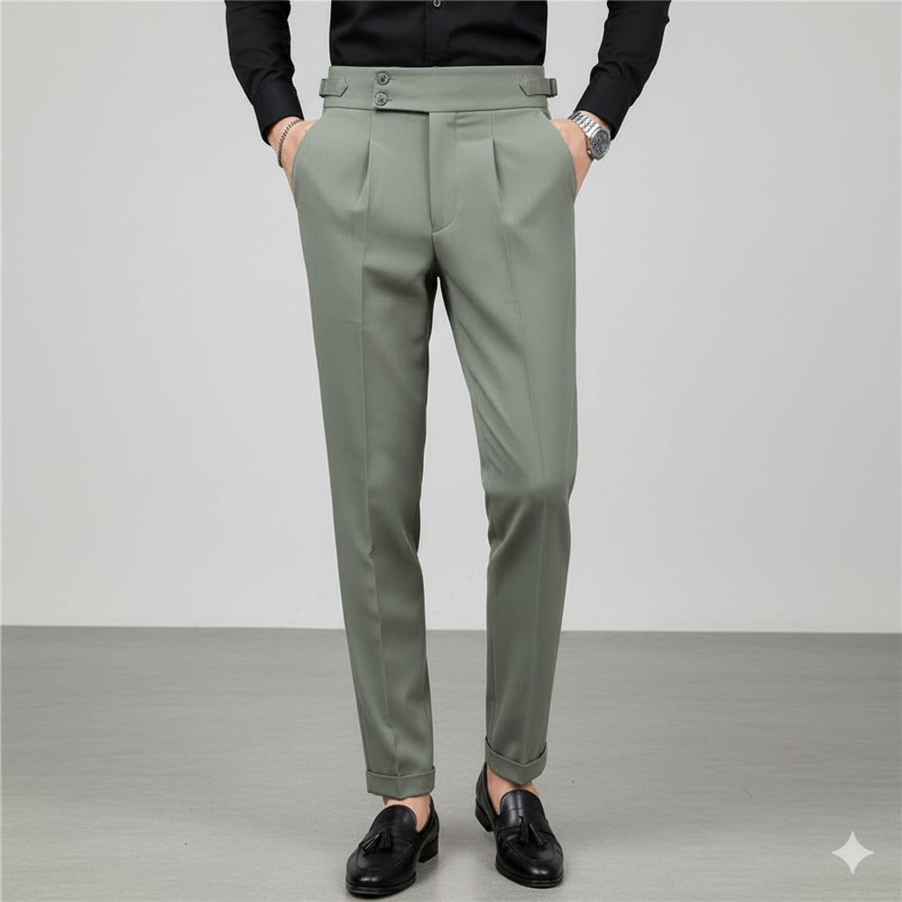 Herren Bundfaltenhose elegant | Moderner Slim Fit mit Doppelverschluss