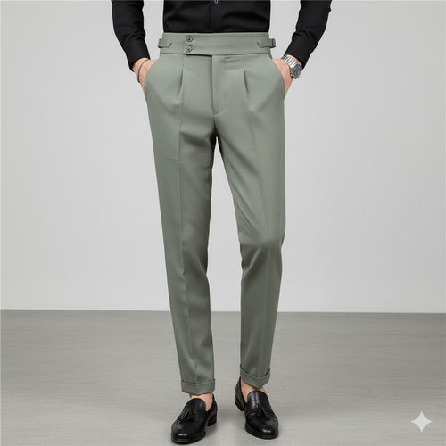Herren Bundfaltenhose elegant | Moderner Slim Fit mit Doppelverschluss