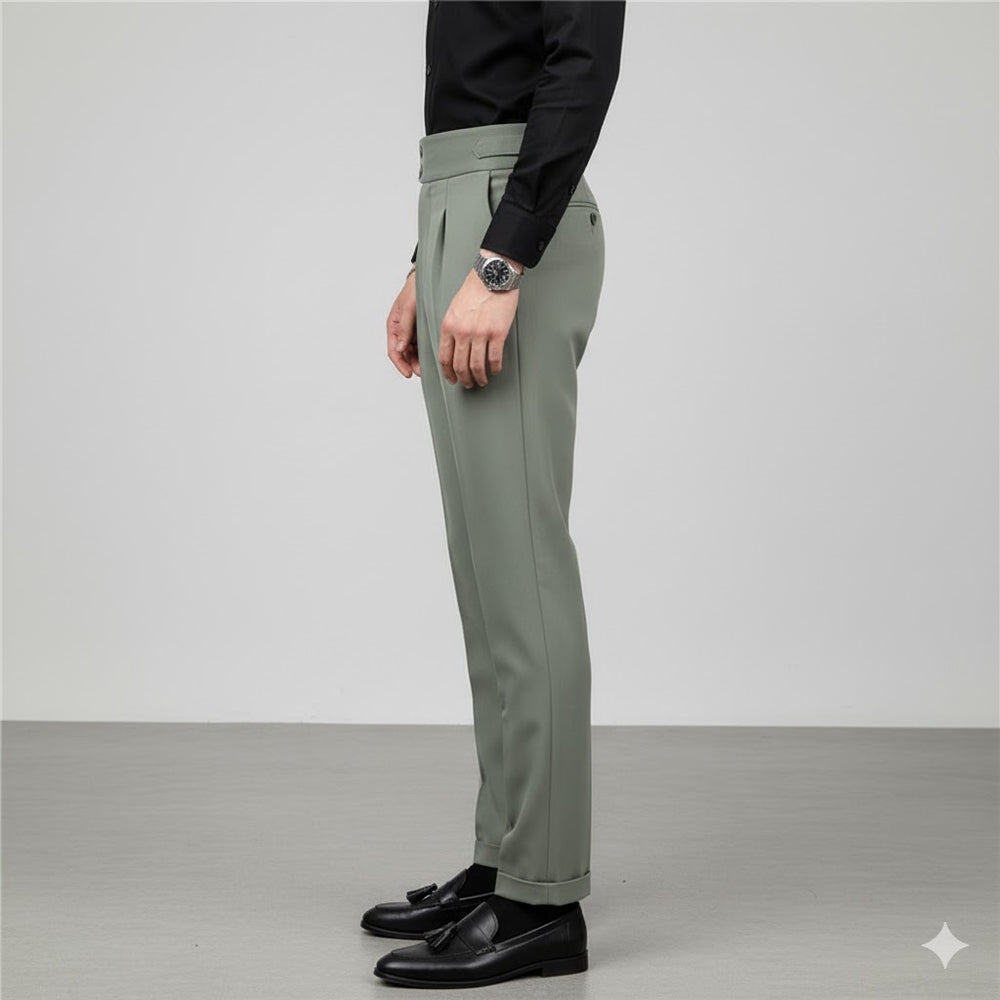 Herren Bundfaltenhose elegant | Moderner Slim Fit mit Doppelverschluss