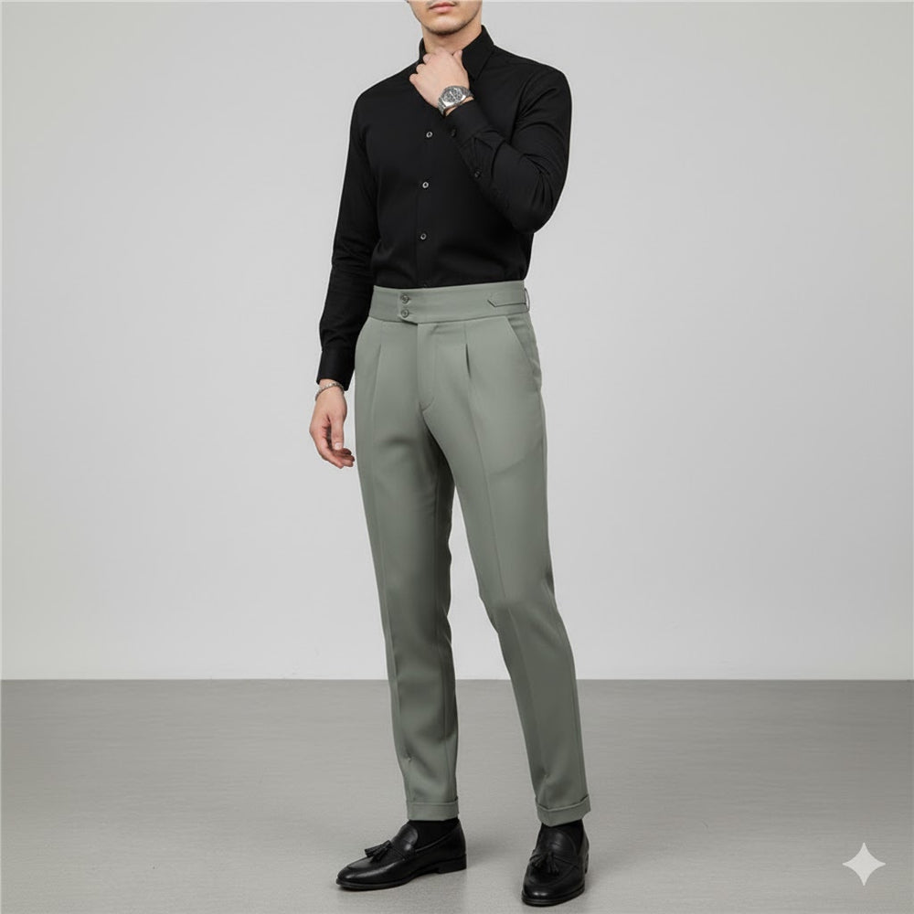 Herren Bundfaltenhose elegant | Moderner Slim Fit mit Doppelverschluss