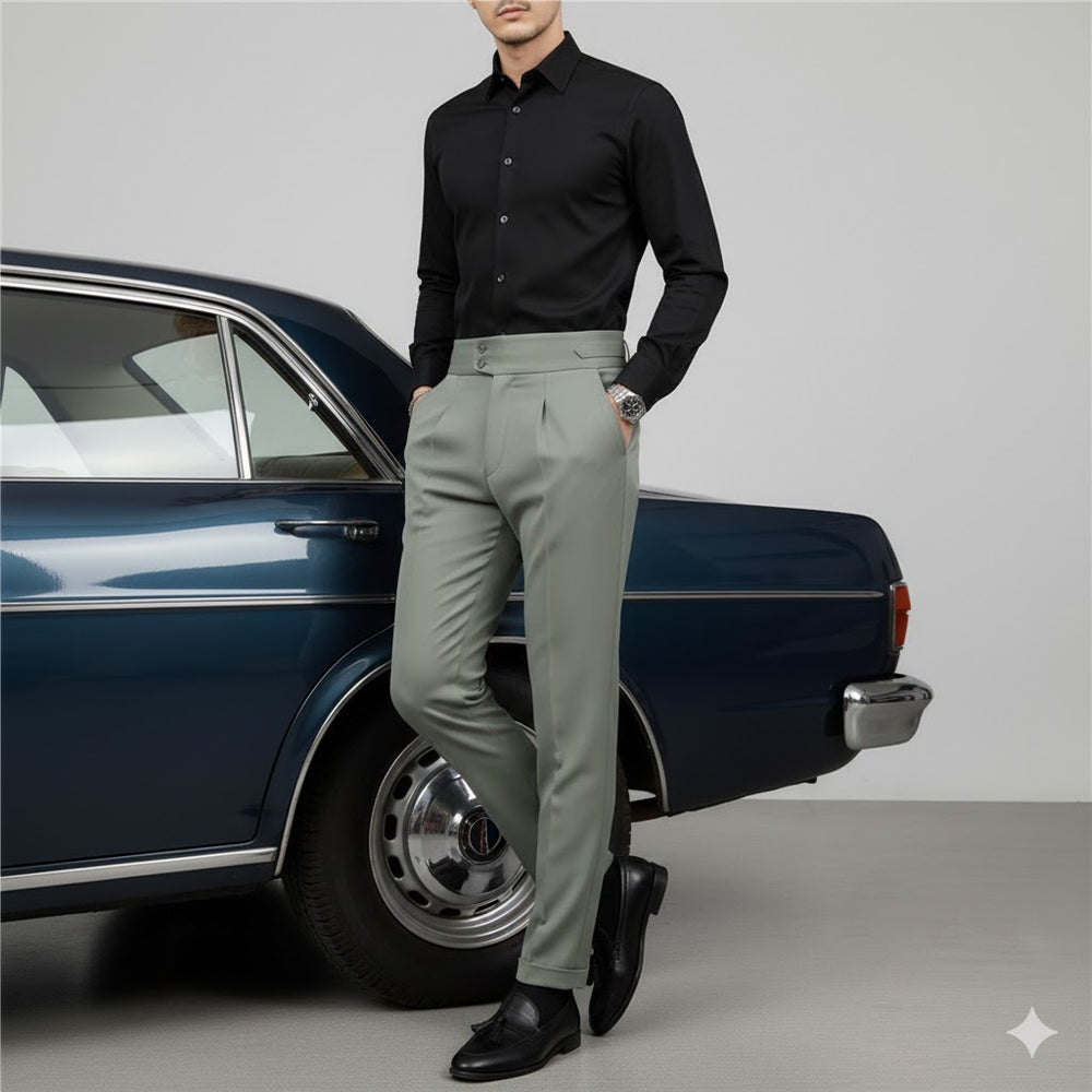 Herren Bundfaltenhose elegant | Moderner Slim Fit mit Doppelverschluss