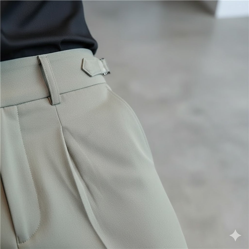 Herren Bundfaltenhose elegant | Moderner Slim Fit mit Doppelverschluss