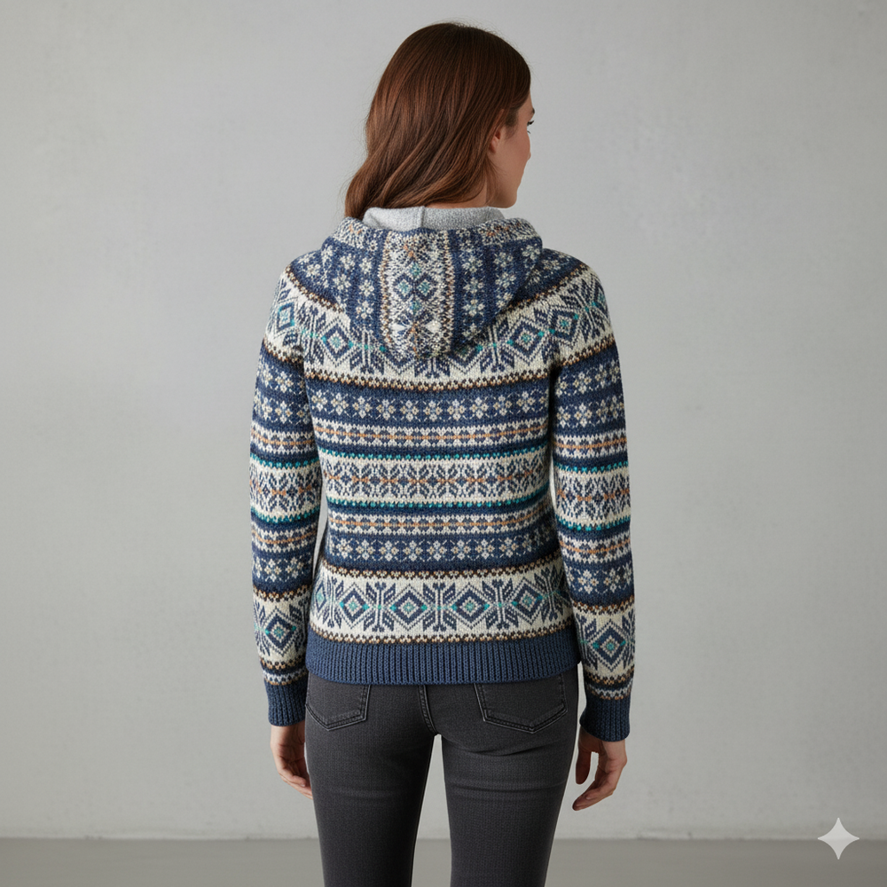 Gemusterter Damen Hoodie Pullover mit Kapuze | Winter