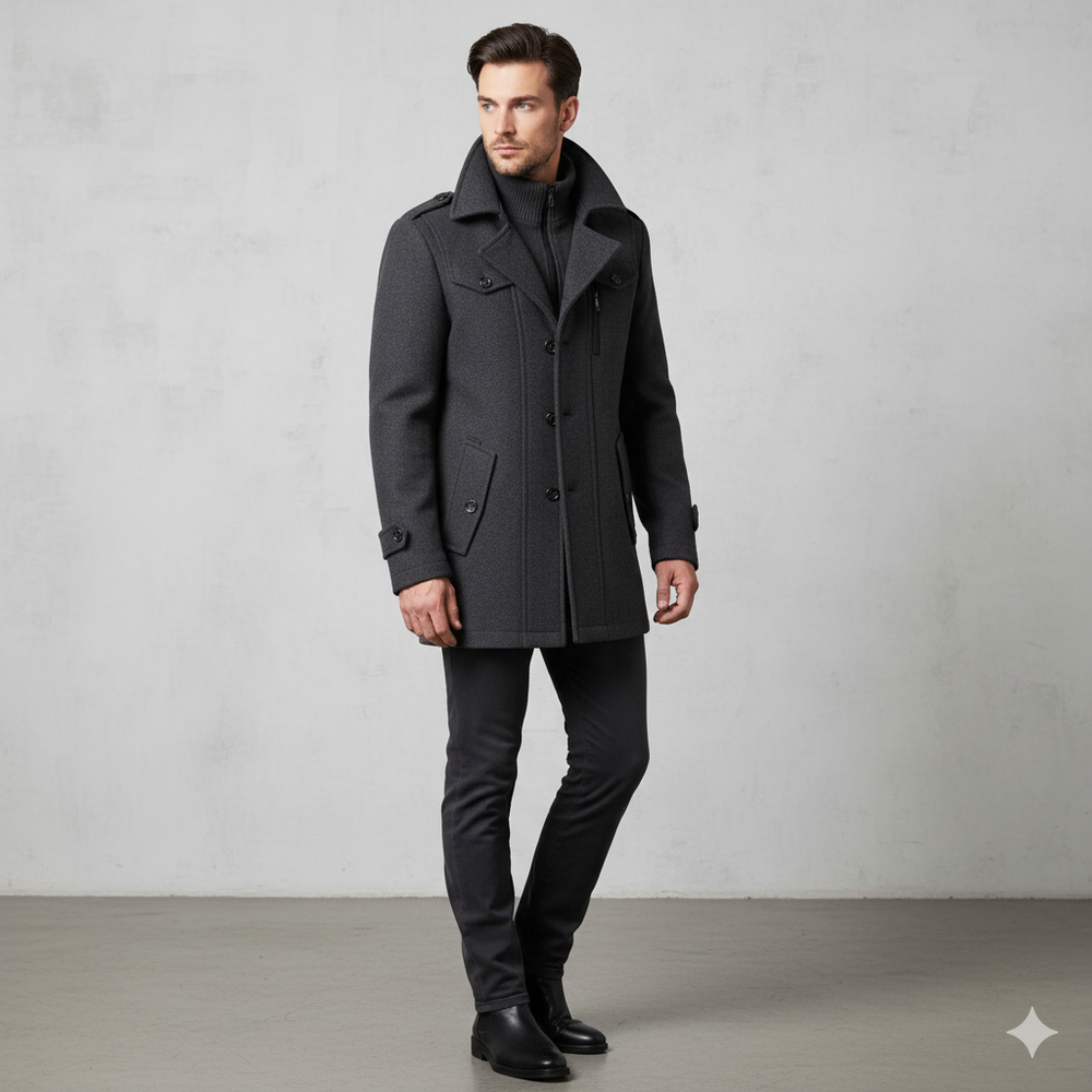 Eleganter Herren Wollmantel mit Stehkragen | Winter | Warm