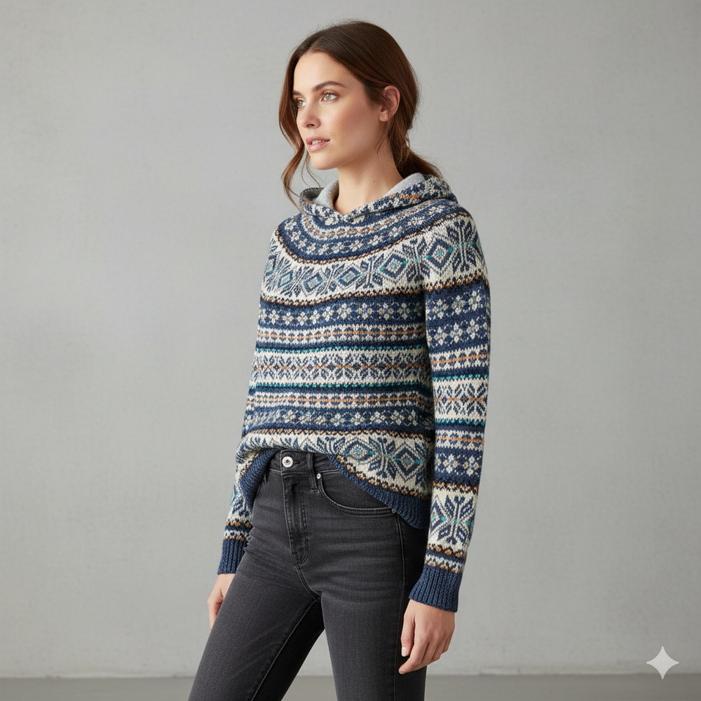 Gemusterter Damen Hoodie Pullover mit Kapuze | Winter