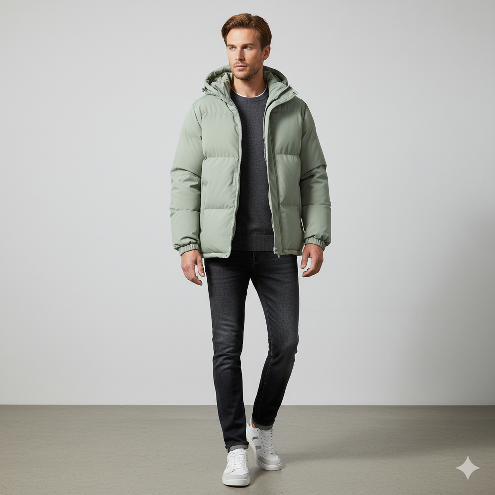 Warme Herren Pufferjacke mit Kapuze