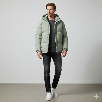 Warme Herren Steppjacke mit Kapuze | Winter Casual