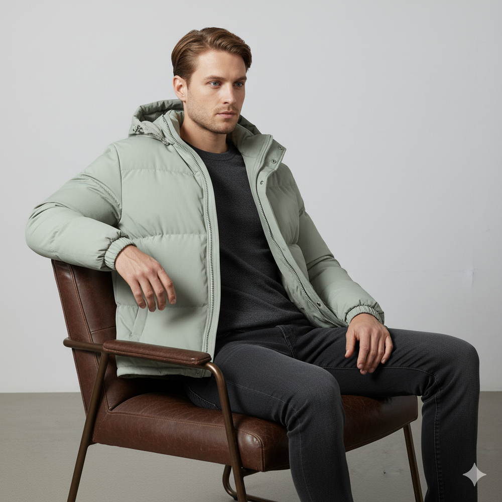 Warme Herren Pufferjacke mit Kapuze