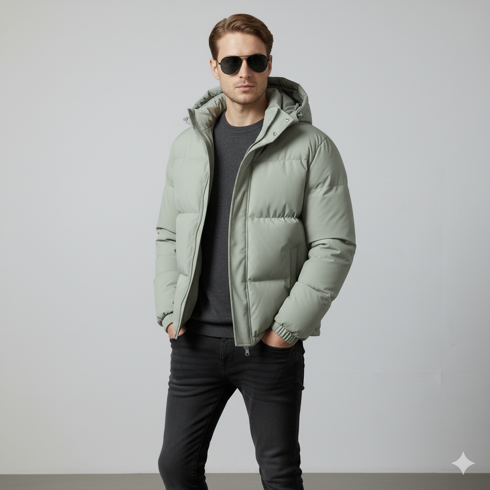 Warme Herren Pufferjacke mit Kapuze