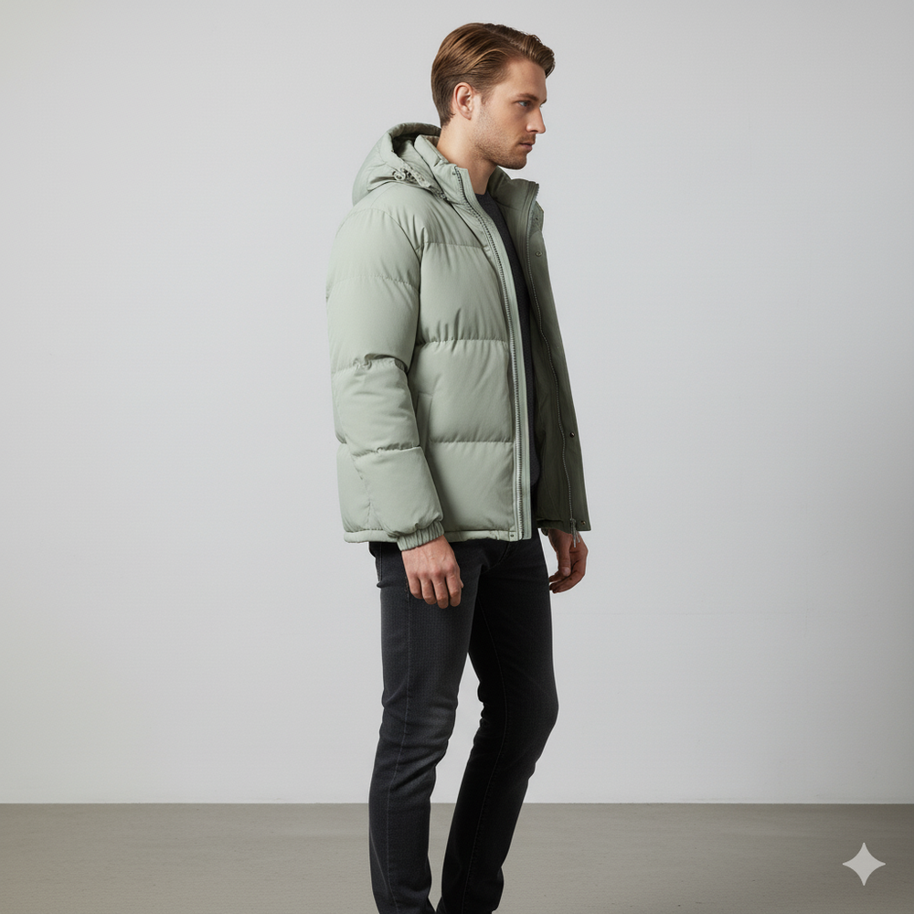Warme Herren Pufferjacke mit Kapuze