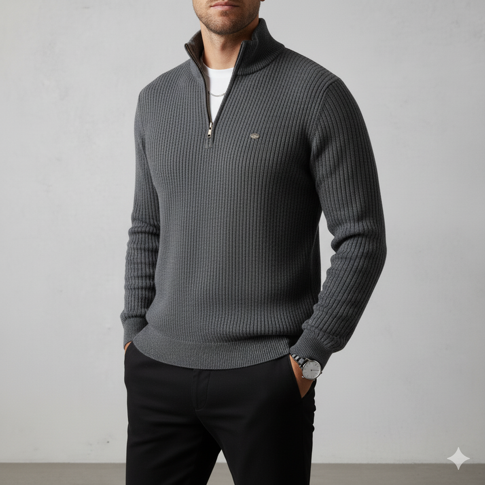 Herren Strickpullover mit Stehkragen | Halbzip | Winter