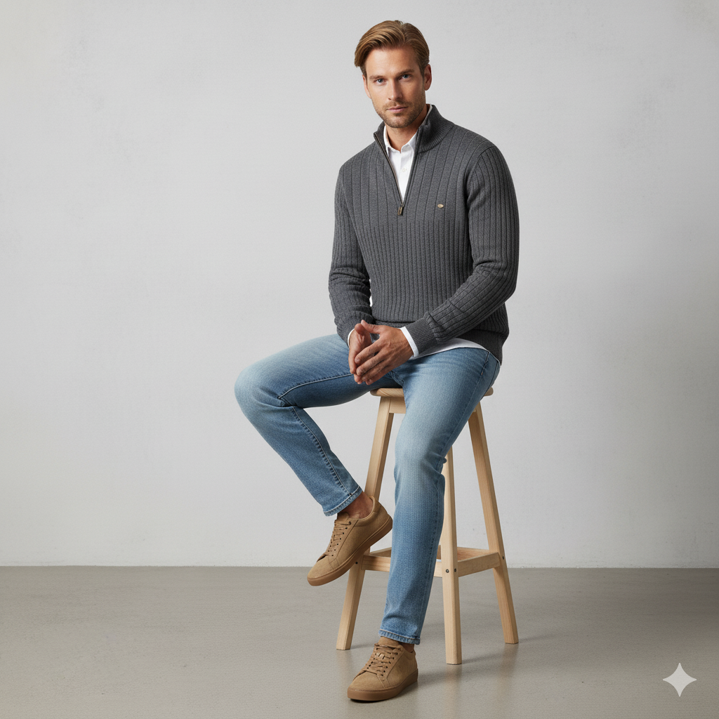 Herren Strickpullover mit Stehkragen | Halbzip | Winter