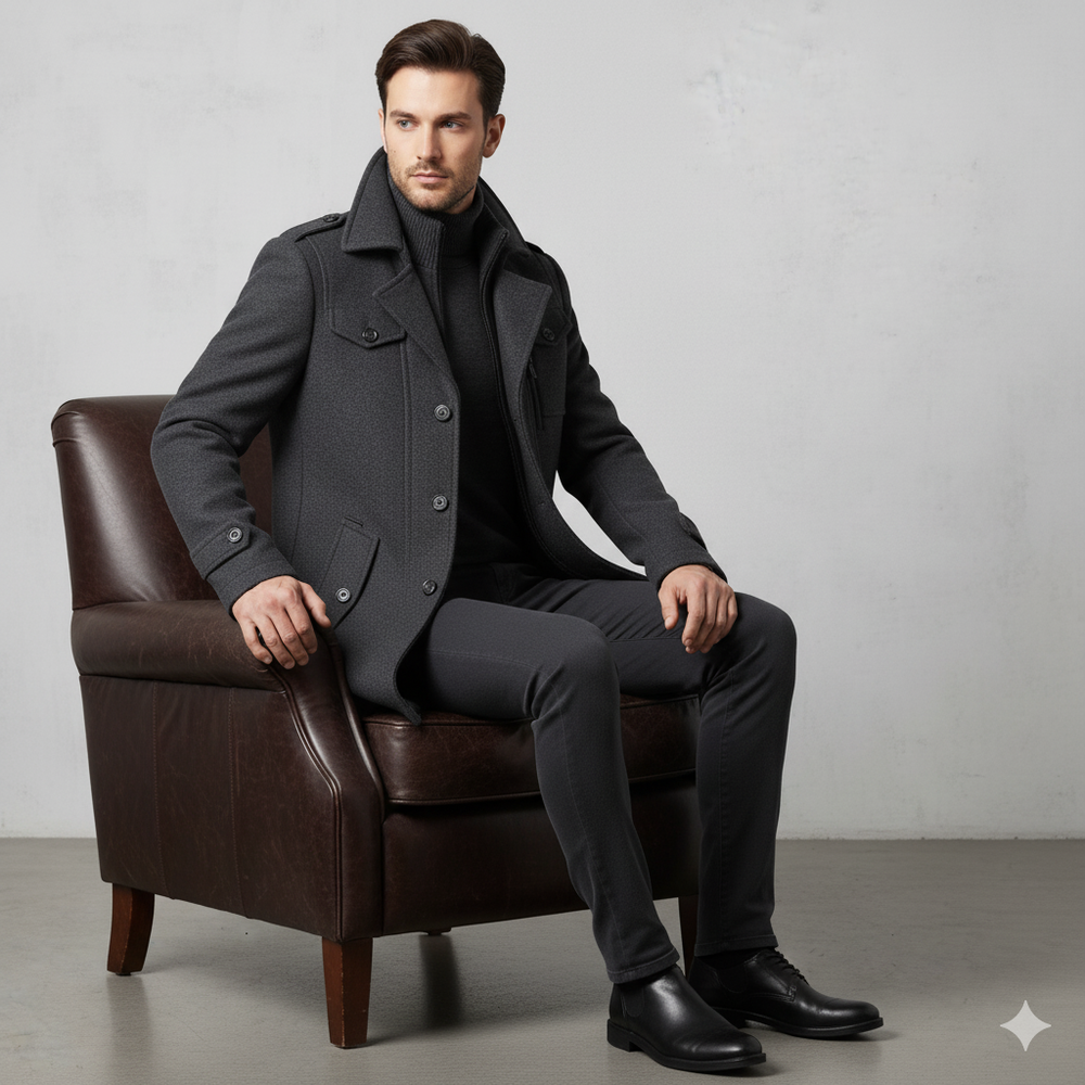 Eleganter Herren Wollmantel mit Stehkragen | Winter | Warm