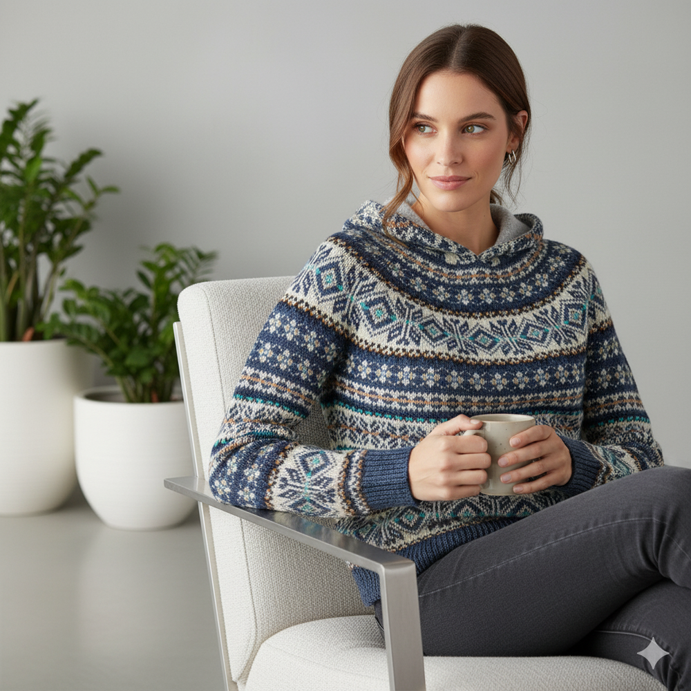 Gemusterter Damen Hoodie Pullover mit Kapuze | Winter