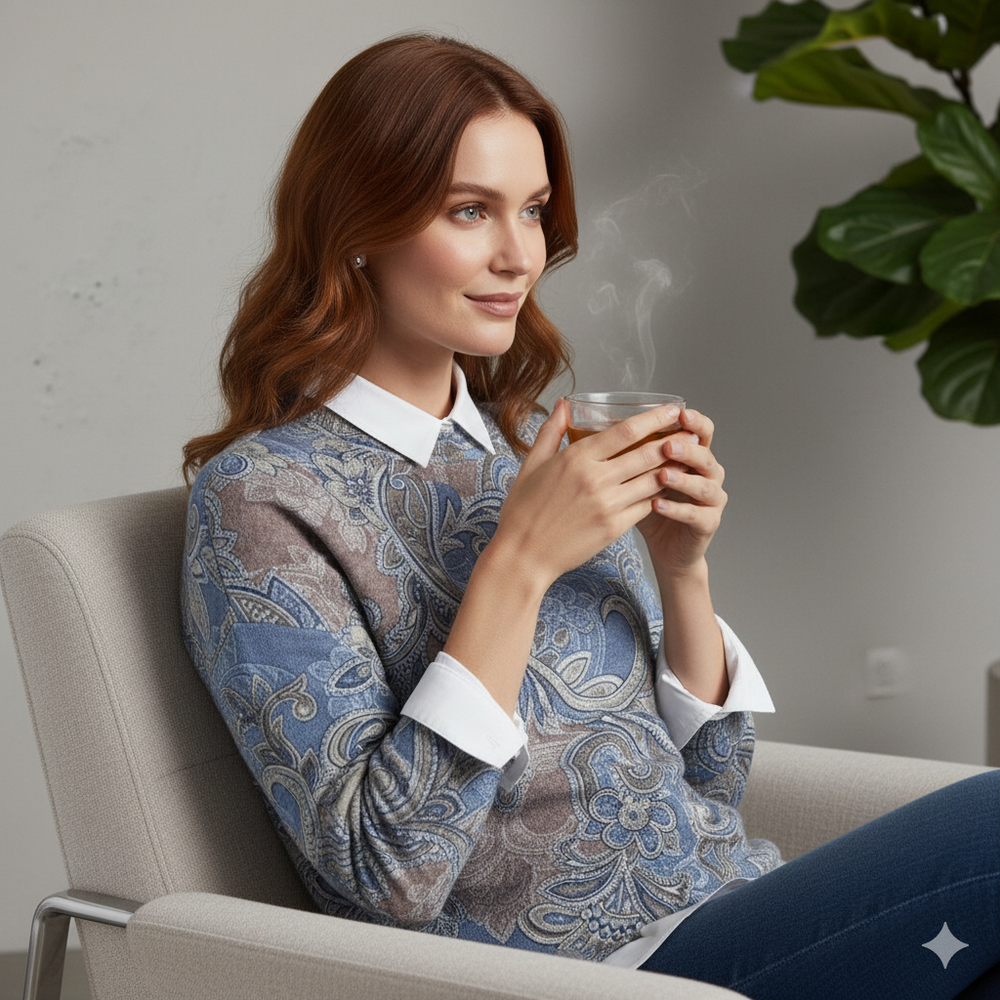 Damen Strickpullover mit Blumenmuster | Locker & Elegant