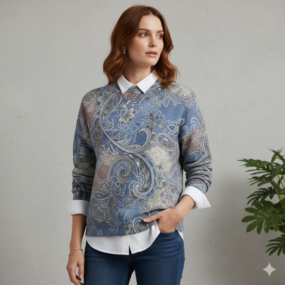 Damen Strickpullover mit Blumenmuster | Locker & Elegant