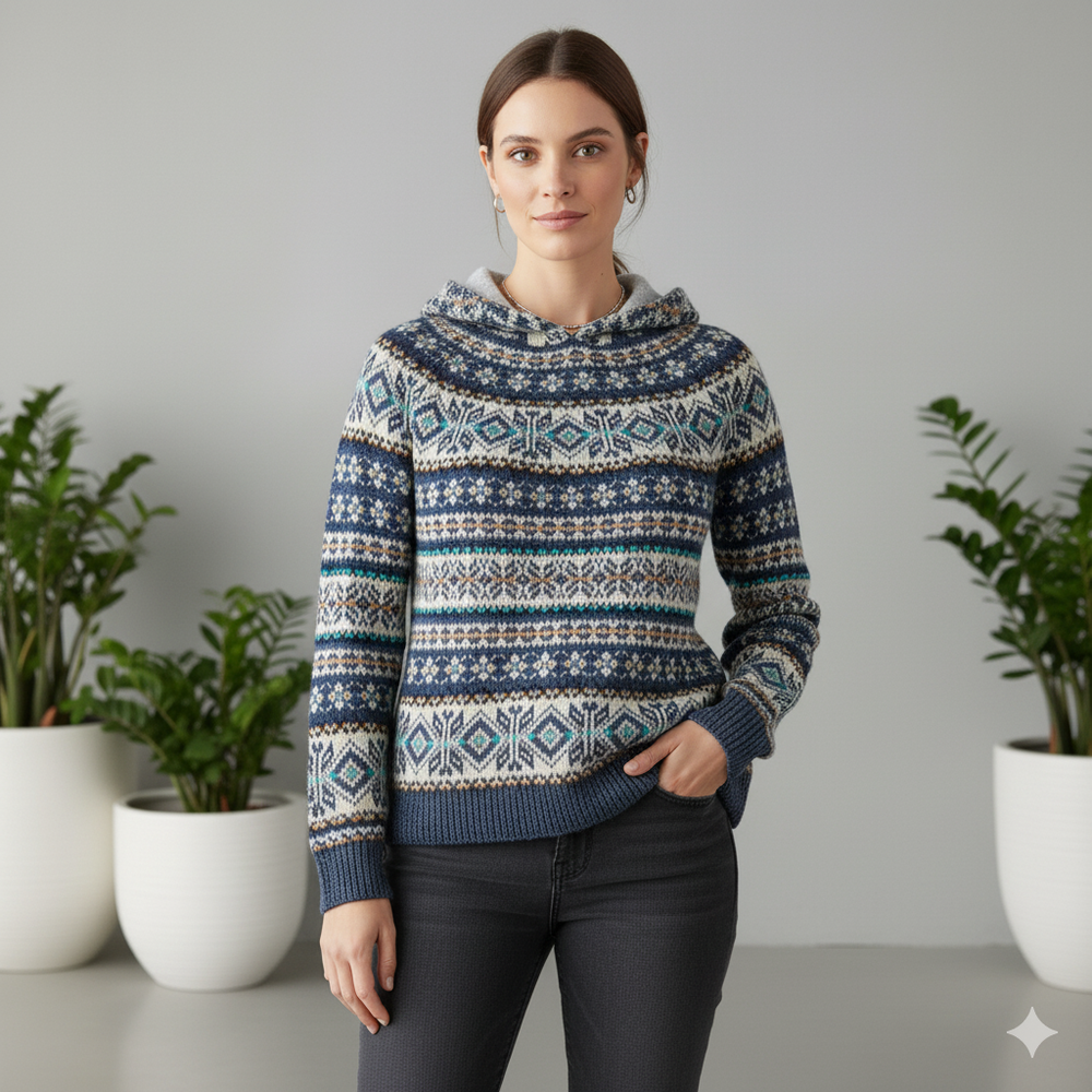 Gemusterter Damen Hoodie Pullover mit Kapuze | Winter