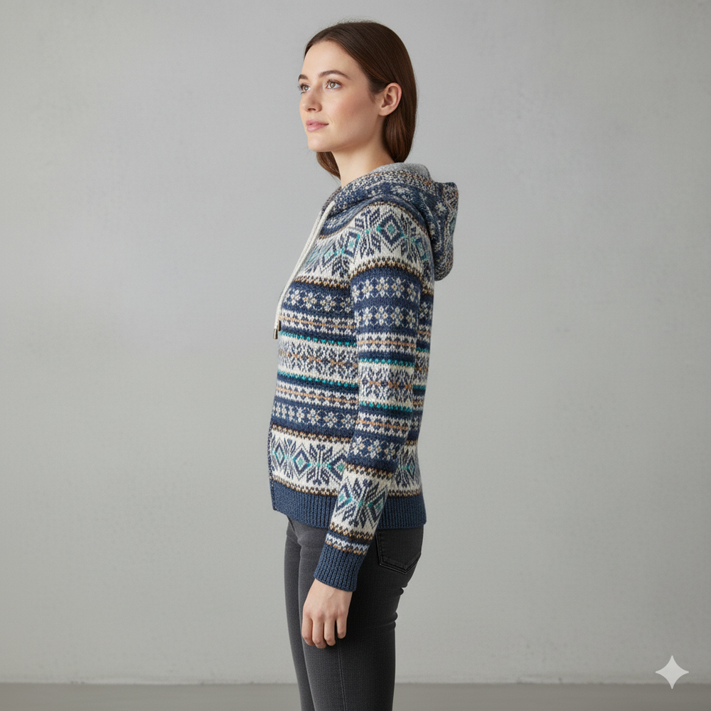 Gemusterter Damen Hoodie Pullover mit Kapuze | Winter