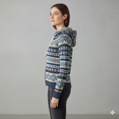 Gemusterter Damen Hoodie Pullover mit Kapuze | Winter
