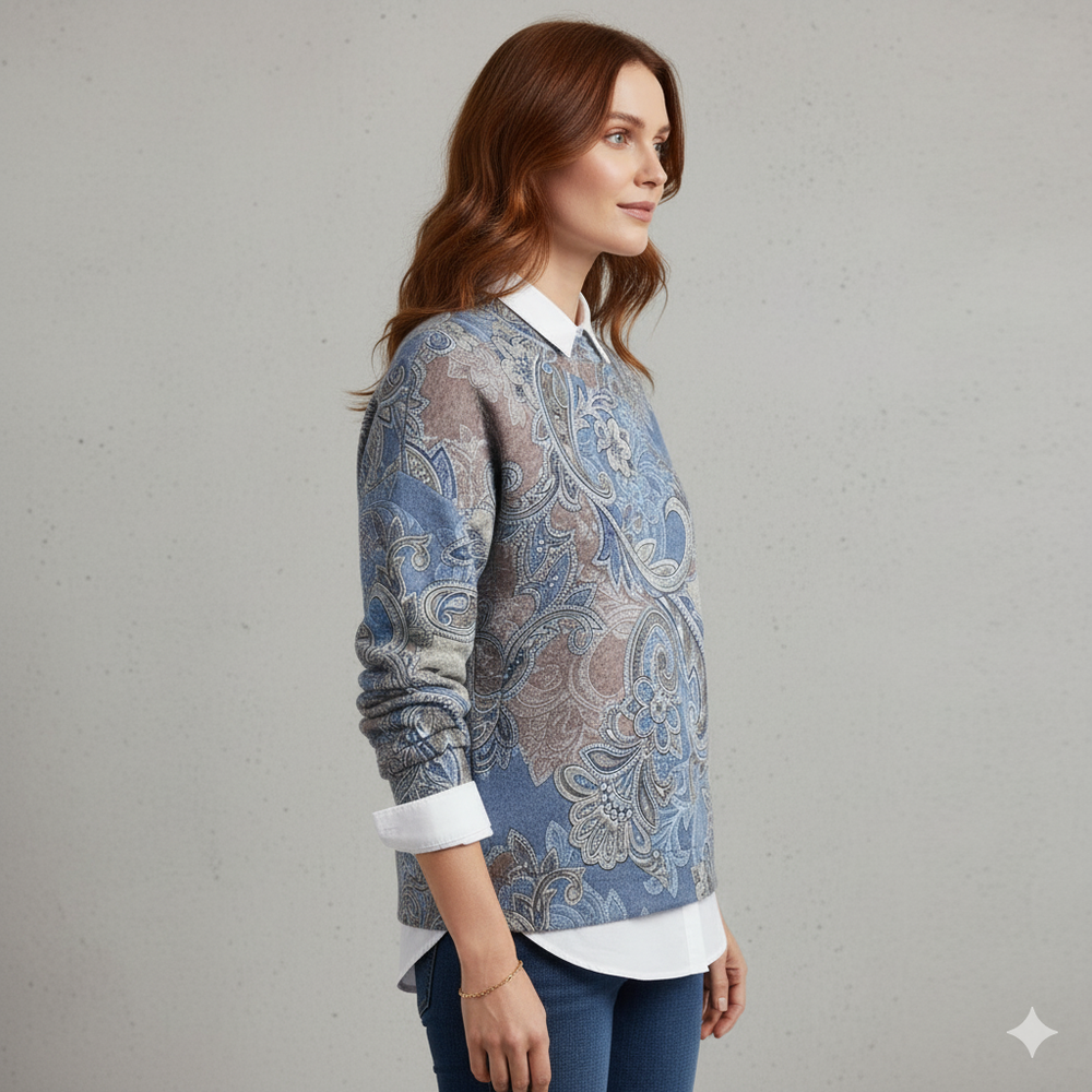 Damen Strickpullover mit Blumenmuster | Locker & Elegant