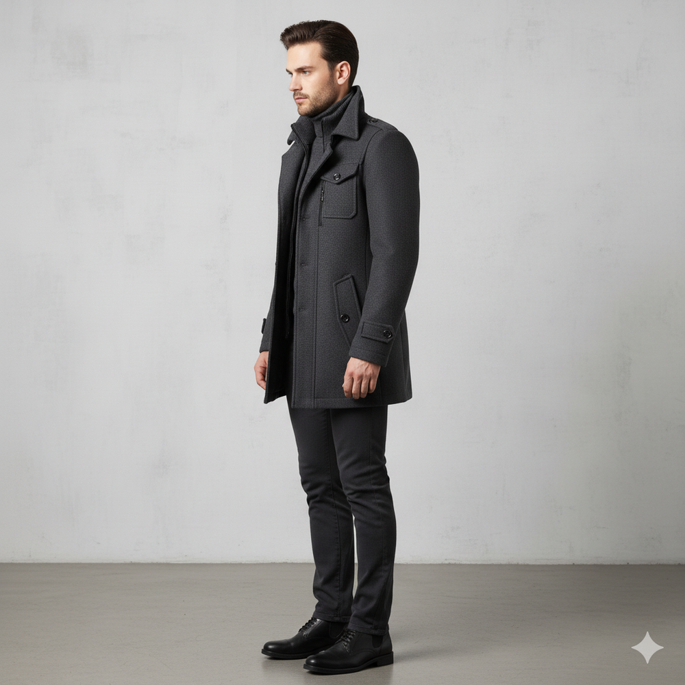 Eleganter Herren Wollmantel mit Stehkragen | Winter | Warm